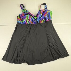 Great Lengths Swim Dress Women 22 Black Multicolor‎ Abstract Print Cruise Vacay